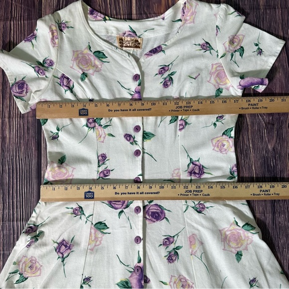 Vintage Illusions Floral Maxi Dress Sweetheart Neckline Button Front Fit Flare - Picture 6 of 13